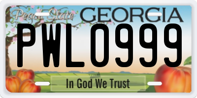 GA license plate PWL0999
