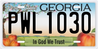 GA license plate PWL1030