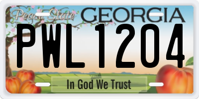 GA license plate PWL1204