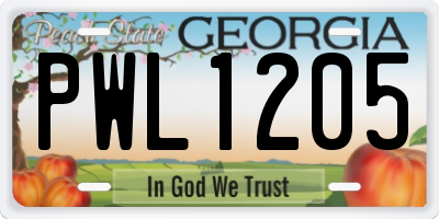 GA license plate PWL1205