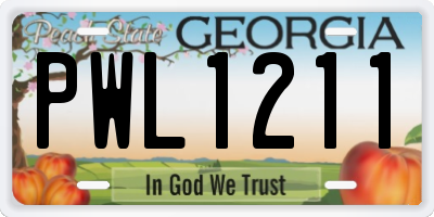 GA license plate PWL1211