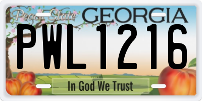 GA license plate PWL1216