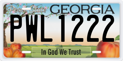 GA license plate PWL1222