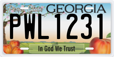 GA license plate PWL1231
