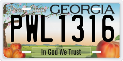 GA license plate PWL1316