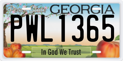 GA license plate PWL1365