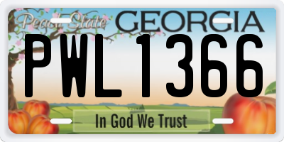 GA license plate PWL1366