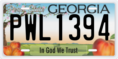 GA license plate PWL1394