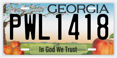 GA license plate PWL1418