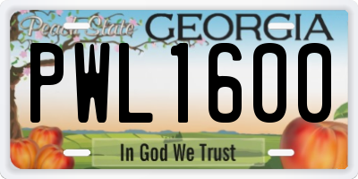 GA license plate PWL1600
