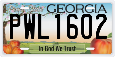 GA license plate PWL1602