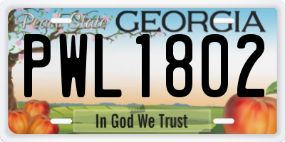 GA license plate PWL1802