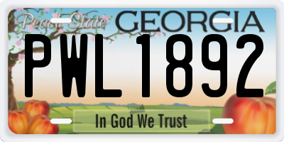 GA license plate PWL1892