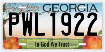 GA license plate PWL1922