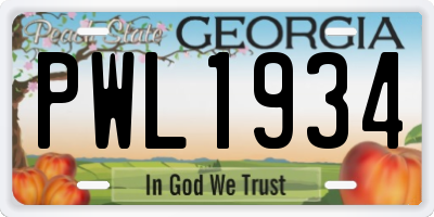 GA license plate PWL1934