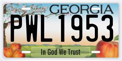 GA license plate PWL1953