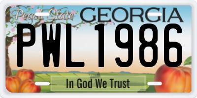 GA license plate PWL1986