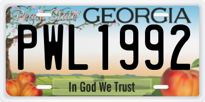 GA license plate PWL1992