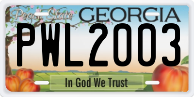 GA license plate PWL2003