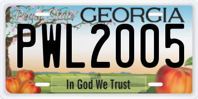 GA license plate PWL2005