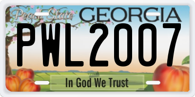 GA license plate PWL2007