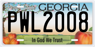 GA license plate PWL2008