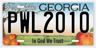 GA license plate PWL2010