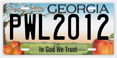 GA license plate PWL2012
