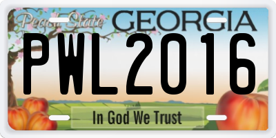 GA license plate PWL2016