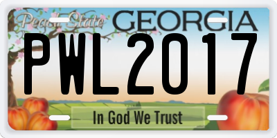 GA license plate PWL2017