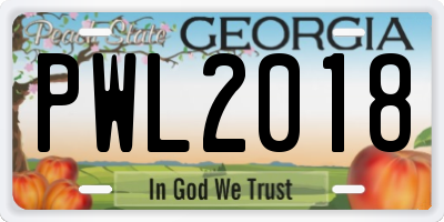 GA license plate PWL2018