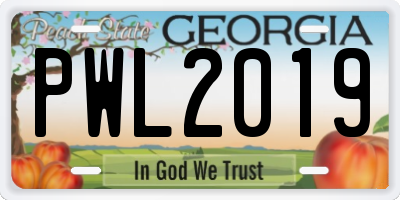 GA license plate PWL2019