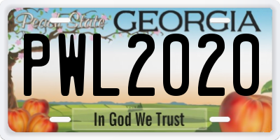 GA license plate PWL2020