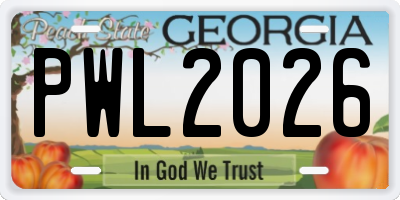GA license plate PWL2026