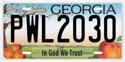 GA license plate PWL2030
