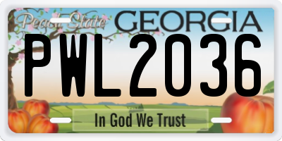 GA license plate PWL2036