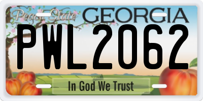 GA license plate PWL2062