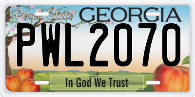 GA license plate PWL2070