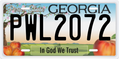 GA license plate PWL2072