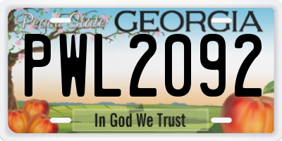GA license plate PWL2092