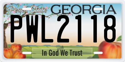 GA license plate PWL2118