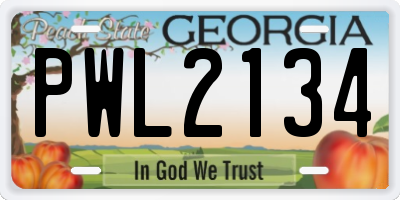 GA license plate PWL2134