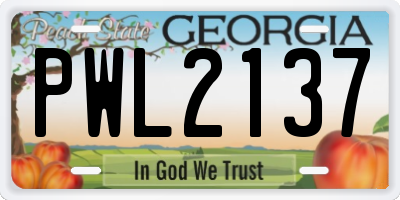 GA license plate PWL2137