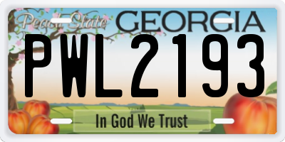 GA license plate PWL2193