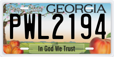 GA license plate PWL2194