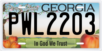 GA license plate PWL2203