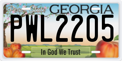 GA license plate PWL2205