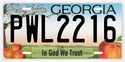 GA license plate PWL2216