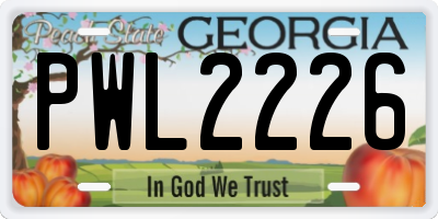 GA license plate PWL2226