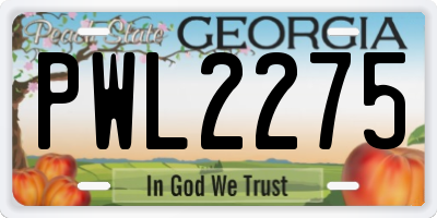 GA license plate PWL2275
